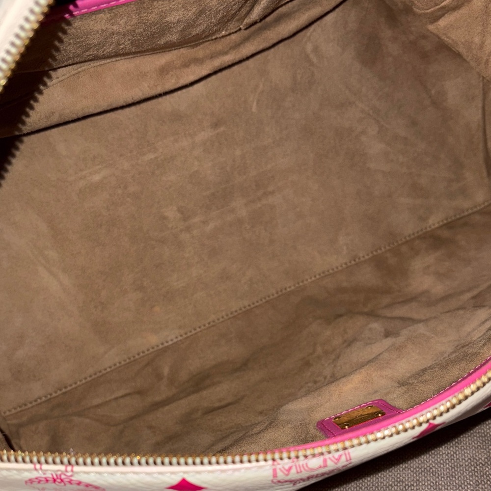 MCM White Satchel with Pink Handles and Multicolor Stripe - Picture 8 of 10